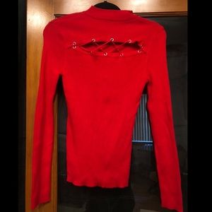 Red Ribbed Long Sleeve Fitted Sweater